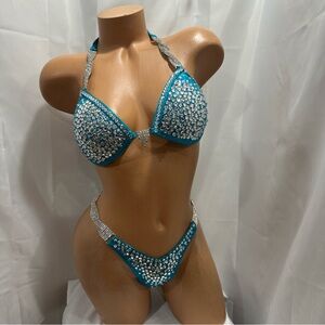 Teal and Silver Embellished Bikini Set